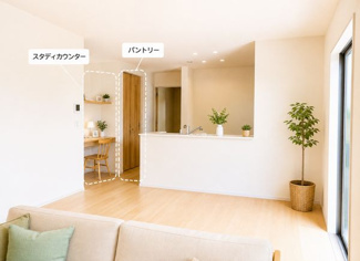 【居間・リビング】 | ☆☆新築分譲　常磐上湯長谷町釜之前(第2)　限定１棟！！長期優良住宅！！ | スタディカウンター・パントリー付♪