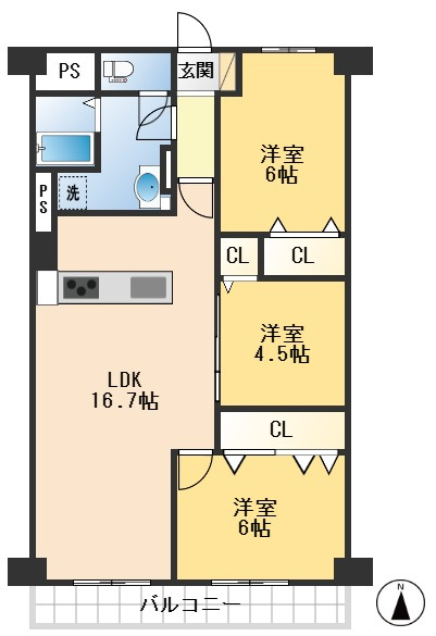公社千里山田B・C団地A４棟の間取り
