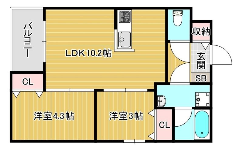 GlanZ 六ツ門の間取り|2LDKの間取りです