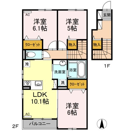 熊本市南区出仲間５丁目のアパートの間取り