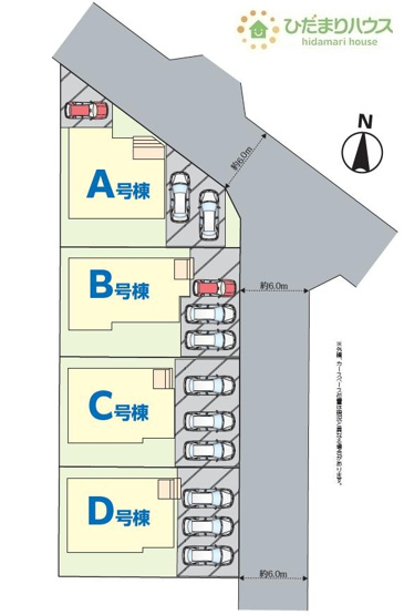 【区画図】 | 龍ケ崎市長山Ⅰ　新築戸建　B号棟 | 車の出入りもラクラクな前面道路幅6ｍ！
（B号棟）