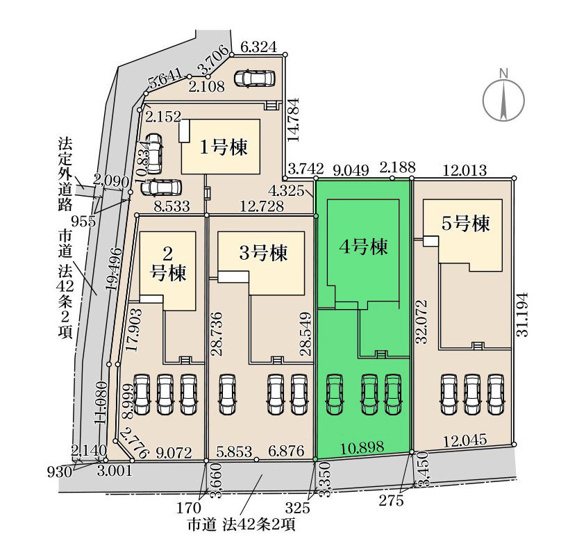 【区画図】 | リーブルガーデン.S渋川市第17金井ー④ | 渋川北小学校まで徒歩5分！渋川北中学校まで徒歩2分！
カースペースは並列3台駐車可能！