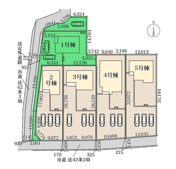 【区画図】 | リーブルガーデン.S渋川市第17金井ー① | 渋川北小学校まで徒歩5分！渋川北中学校まで徒歩2分！
カースペースは3台駐車可能！