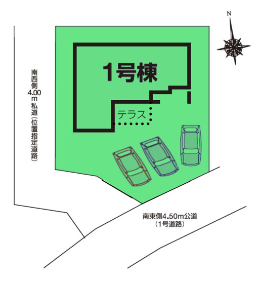 【区画図】 | フォーセール渋川市第4金井ー① | カースペースは並列3台駐車可能！