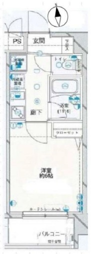 プレール大森EAST(イーストの間取り|南向きバルコニーの1K洋室6帖バストイレ別！