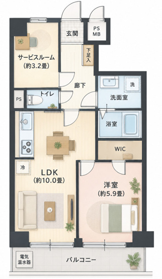 【間取り】 | ライオンズマンション港南第2　ウォークインクローゼット/バス停約1分