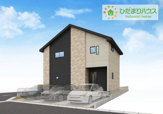 ひたちなか市外野1期　新築戸建　1号棟の外観パース|外観がインパクトのあるオシャレなデザイナーズハウス♪