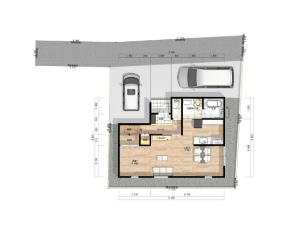 桑原1丁目新築戸建の間取り|1階平面図。