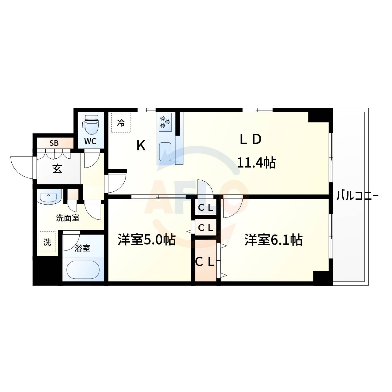 クリスタルグランツ北堀江の間取り|クリスタルグランツ北堀江　開放感ある間取