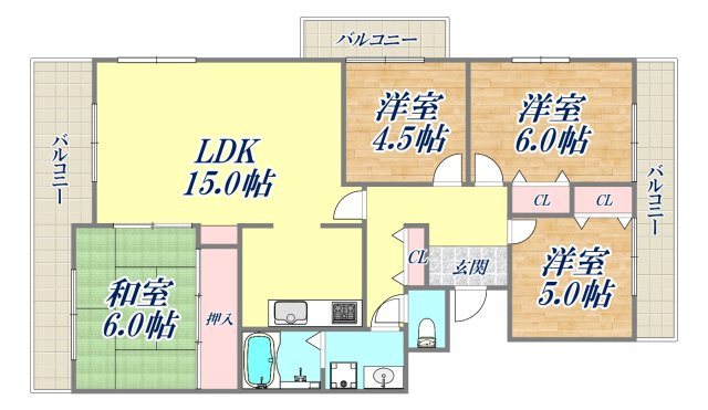 西宮市門戸東町の賃貸マンションの間取り