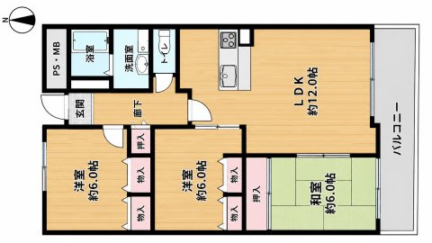 西宮市川東町の賃貸マンションの間取り