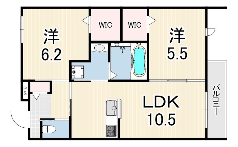 西宮市甲子園五番町の賃貸マンションの間取り