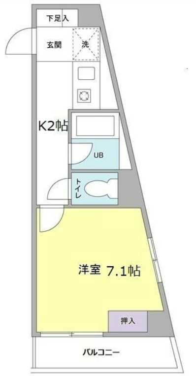 サンパティーク新町　オートロック　バストイレ別　南東角部屋の間取り