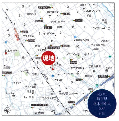 仲介手数料無料　北本市中丸2丁目82　新築戸建　全１棟の地図|北本市中丸2丁目82付近