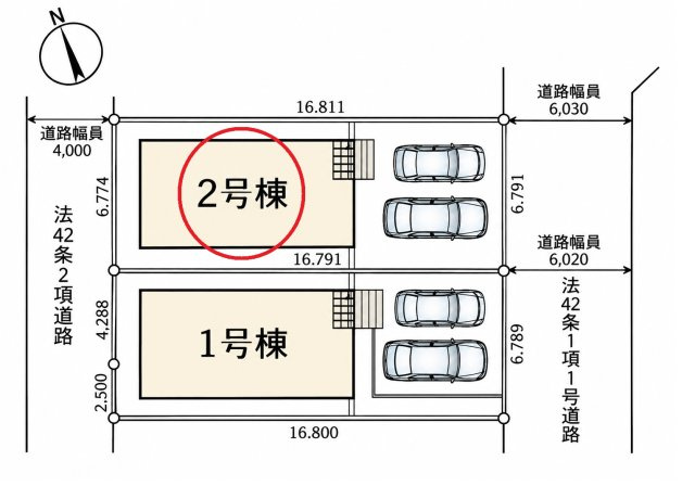仲介手数料無料　北本市宮内1丁目122-1　新築戸建　全２棟の区画図