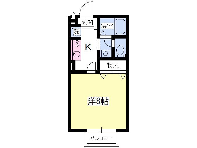 26.71平米　広々洋室8帖の１K！