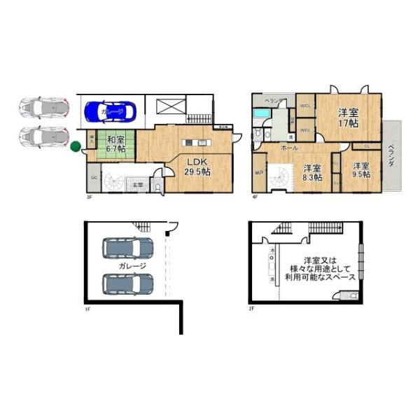 香芝市旭ケ丘３丁目　一戸建の間取り