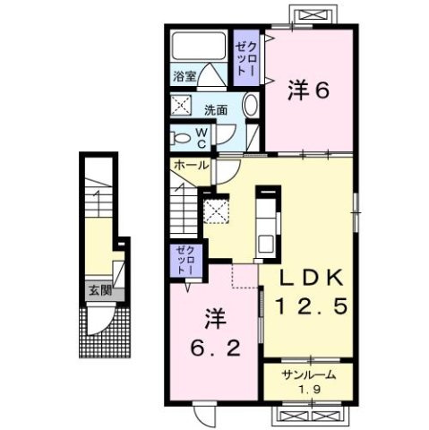 富山市手屋３丁目のアパートの間取り