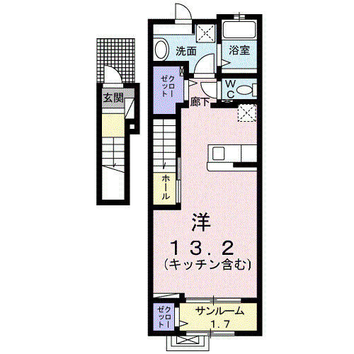 富山市豊若町３丁目のアパートの間取り