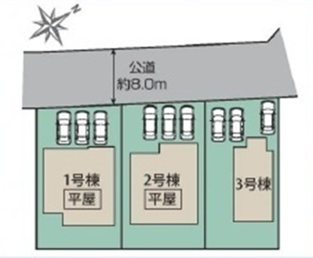【仲介手数料無料】新築戸建　熊谷市拾六間596-3（全3棟）の区画図