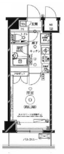 クレイシア蒲田の間取り|間取り　1K洋室6.5帖バストイレ別