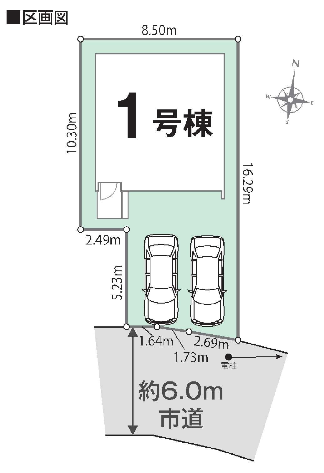 新築　高崎市上小鳥町　LIGNAGE　１号棟の区画図|1号棟　区画図　南側接道幅員約6ｍ
