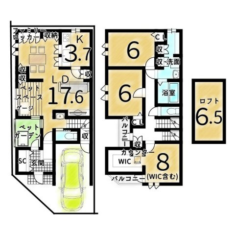 羽束師志水町　建築条件付土地　わんプランの土地図＋建物プラン例