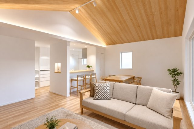 葛飾区西新小岩3丁目借地権付新築戸建て【全3棟】の居間・リビング|CGホームステージングを施しております。実際の室内には家具等は設置されておりません。