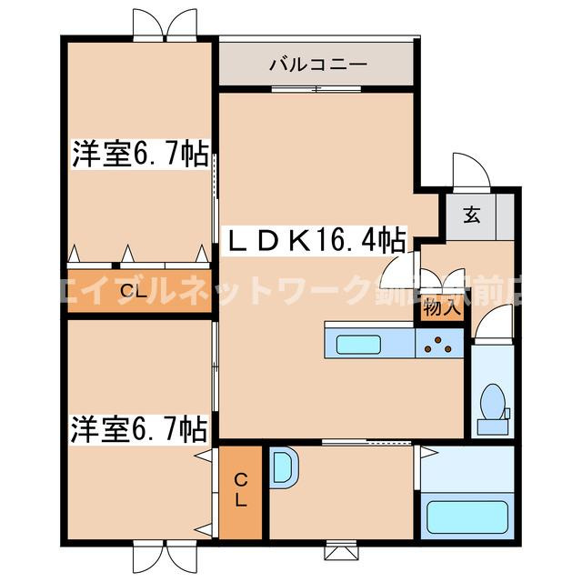プリマ若松Aの間取り