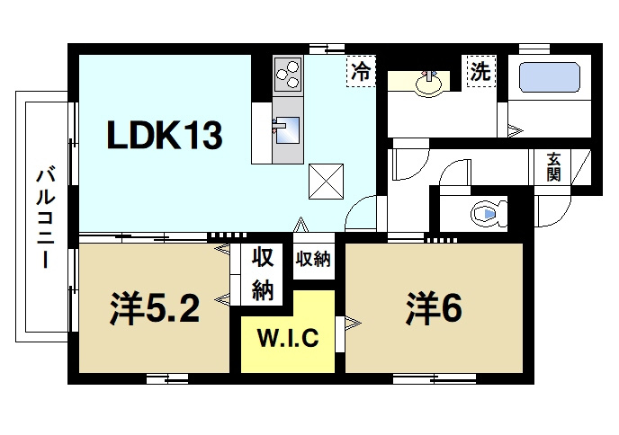 ル・ソレイユ（粟殿）の間取り|2LDK