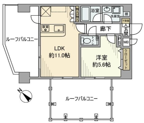 スプレスター大森山王の間取り|北西向き洋室8.8帖の1Kバストイレ別独立洗面台！
