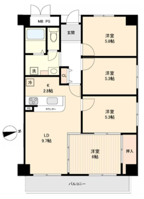 姫路市白浜町宇佐崎北３丁目の中古マンションの間取り