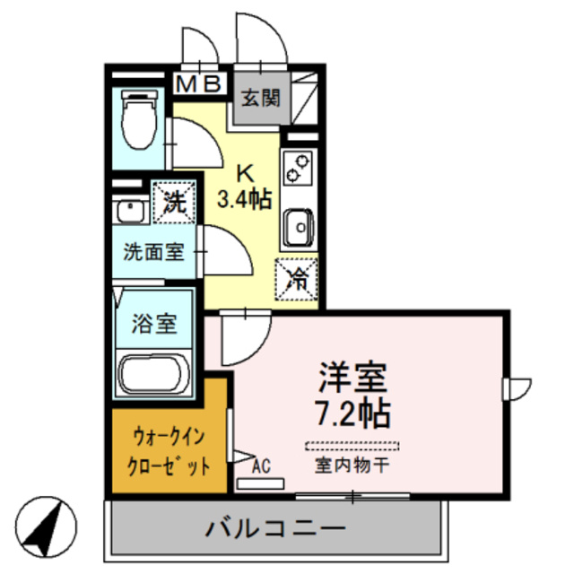 エギスハイムの間取り|1K間取図です！