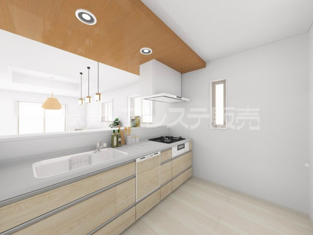 奈良市三条栄町の新築一戸建のキッチン|キッチン完成イメージ／人気の対面キッチン♪食器洗い乾燥機＆浄水器を標準装備！