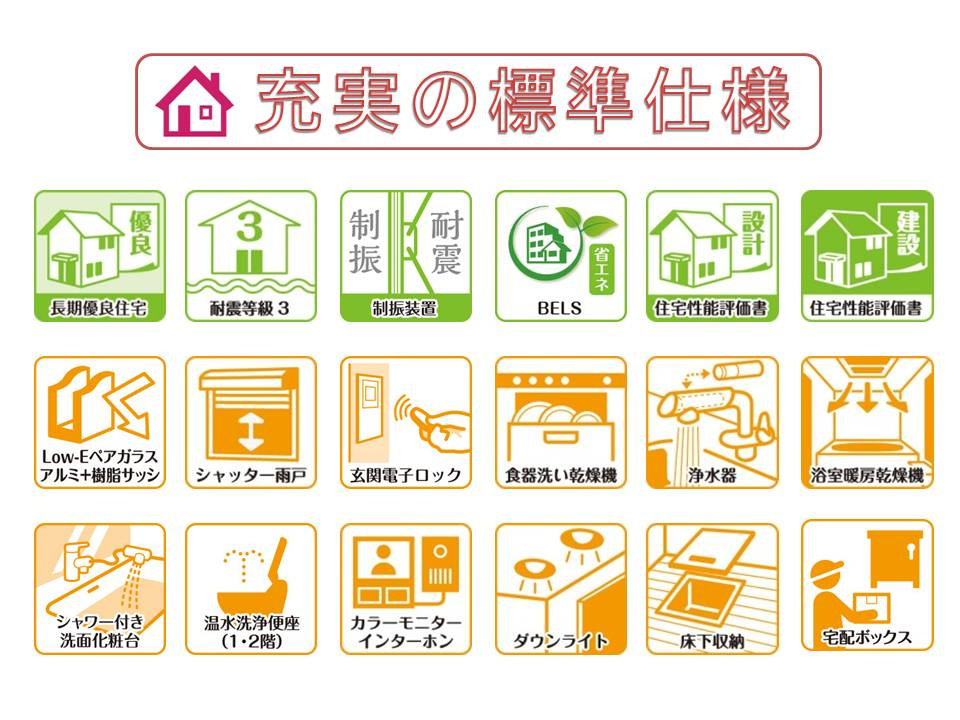 奈良市三条栄町の新築一戸建のその他|長期優良住宅・耐震等級３＆制震装置・住宅性能評価書を取得、省エネ仕様で快適にお住まいいただけます。
