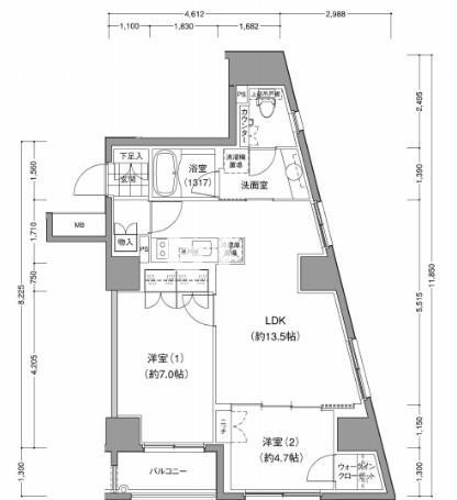 文京区小石川２丁目の賃貸マンションの間取り
