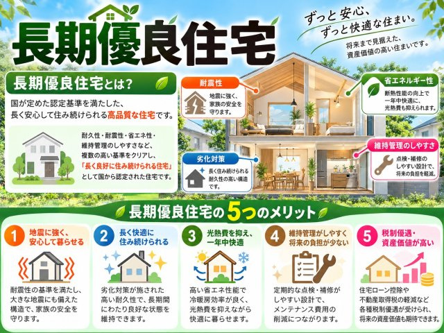 寺田町Aプラン　建築条件付土地のその他|長く快適に暮らせる高性能な長期優良住宅。耐震性・省エネ性・耐久性に加え、住宅ローン減税や税制優遇などのメリットも。住み心地だけでなく、将来の家計にも配慮した住まいです。