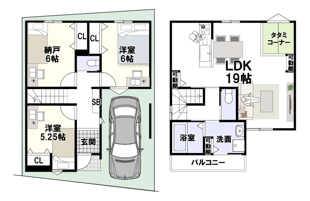 寺田町Bプラン　建築条件付土地の参考プラン|建物プラン例/建物価格1599万円、建物面積85.05m2