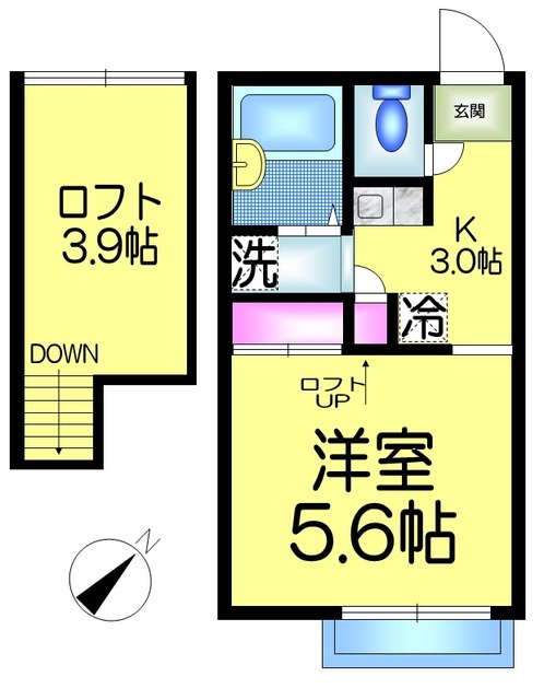 船橋フェニックスロフトハウスの間取り|★ロフト付１K★