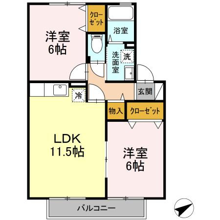 北九州市八幡西区真名子２丁目のアパートの間取り
