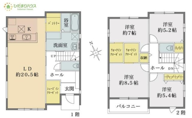 【間取り】 | 取手市白山8期　新築戸建　1号棟 | ２階に4部屋あるので、パパの書斎やママの趣味の部屋も実現可能です(^O^)
（1号棟）