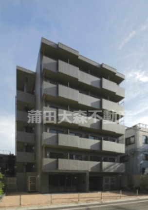 ルーブル多摩川九番館の外観|2013年7月築RC鉄筋コンクリート造地上6階建て1K～2DK総戸数38戸の分譲賃貸マンション
東急多摩川線矢口渡駅最寄りの東京都大田区矢口2丁目オートロック宅配BOXゴミ捨て場