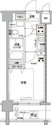 ハーモニーレジデンス羽田WESTウエストの間取り|1K洋室6.5帖バストイレ別独立洗面台！