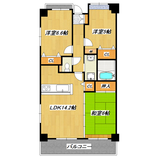アスコットの間取り|振分タイプの３ＬＤＫの間取りです。