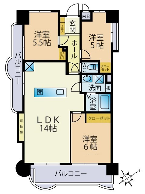 【認定中古】サンライフ原町ー3LDKー【小倉北区　中古マンション】の間取り|設備充実の3LDK♪アイランドキッチン♪【小倉北区　中古マンション】
