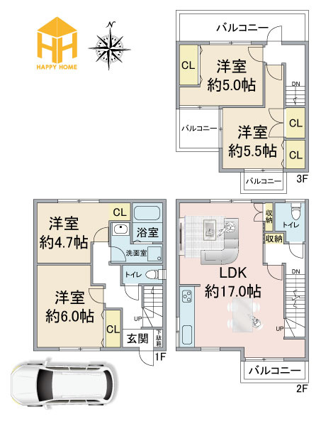 尼崎市水堂町1丁目中古戸建│4LDK+駐車1台可の間取り|※現況と図面が異なる場合現況を優先いたします。