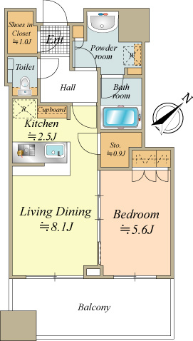 1LDK　（約43.86㎡）　南東向きのお部屋です。