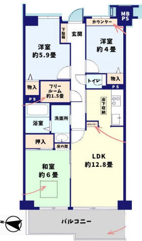 パーク上尾壱番館の間取り|【パーク上尾壱番館】・3SLDK・専有面積70.32m2・バルコニー面積9.75m2