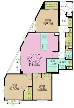 レックス大森山王（2階部分）／仲介手数料無料／新規フルリノベーションの間取り