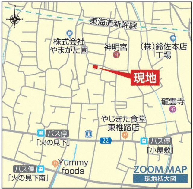 沼津市東椎路の新築一戸建の地図|現地案内図（拡大図）